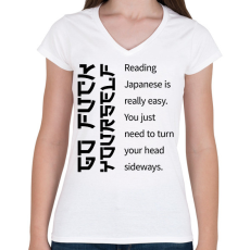 PRINTFASHION Reading Japanese is really easy  - Női V-nyakú póló - Fehér