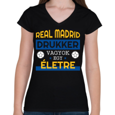 PRINTFASHION Real Madrid drukker - Női V-nyakú póló - Fekete