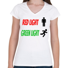PRINTFASHION Red light - Green light - Női V-nyakú póló - Fehér női póló