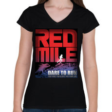 PRINTFASHION Red Mile - Női V-nyakú póló - Fekete