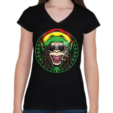 PRINTFASHION Reggae majom - Női V-nyakú póló - Fekete női póló