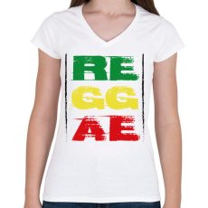 PRINTFASHION Reggae music - Női V-nyakú póló - Fehér
