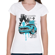 PRINTFASHION régi kocsi - Női V-nyakú póló - Fehér női póló