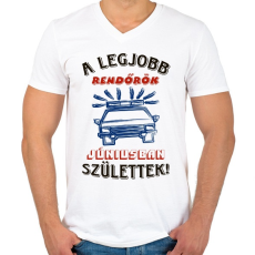 PRINTFASHION Rendőr szülinapja június színes - Férfi V-nyakú póló - Fehér