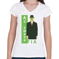 PRINTFASHION René Magritte - Az ember fia - Női V-nyakú póló - Fehér női póló