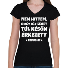 PRINTFASHION REPUBLIC - Női V-nyakú póló - Fekete női póló