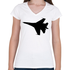 PRINTFASHION Repülő gép  - Női V-nyakú póló - Fehér