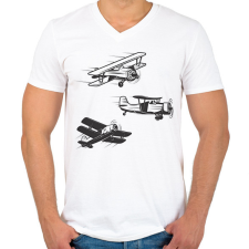 PRINTFASHION repülőgép  - Férfi V-nyakú póló - Fehér férfi póló