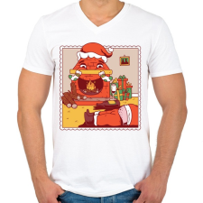 PRINTFASHION Részeg Mikulás - Férfi V-nyakú póló - Fehér férfi póló