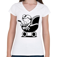 PRINTFASHION Retro baby - Női V-nyakú póló - Fehér