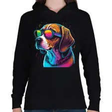 PRINTFASHION Retro Beagle - Női kapucnis pulóver - Fekete női pulóver, kardigán