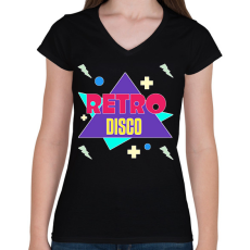 PRINTFASHION Retro disco  - Női V-nyakú póló - Fekete
