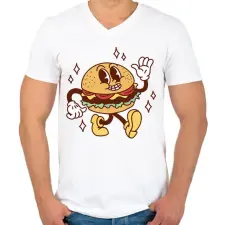 PRINTFASHION Retro hamburger - Férfi V-nyakú póló - Fehér férfi póló