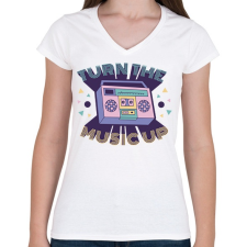 PRINTFASHION Retro hangulat - kazettás magnó - Női V-nyakú póló - Fehér női póló