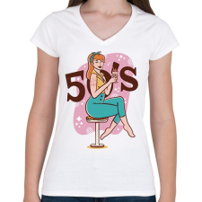 PRINTFASHION Retro lány - 50-es évek - Női V-nyakú póló - Fehér női póló