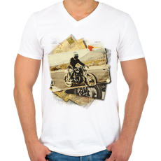 PRINTFASHION Retro motoros - Férfi V-nyakú póló - Fehér