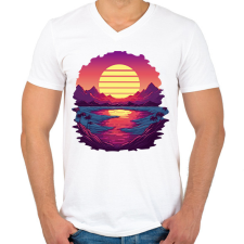 PRINTFASHION Retro naplemente - Férfi V-nyakú póló - Fehér férfi póló