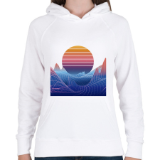 PRINTFASHION Retro naplemente - Női kapucnis pulóver - Fehér női pulóver, kardigán