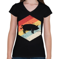 PRINTFASHION Retro sertés, disznó - Női V-nyakú póló - Fekete