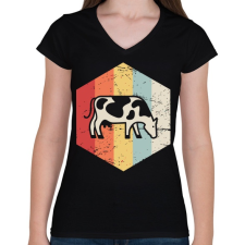 PRINTFASHION Retro szarvasmarha - Női V-nyakú póló - Fekete női póló