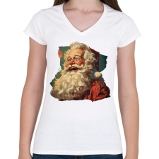 PRINTFASHION Retro télapó - Női V-nyakú póló - Fehér női póló
