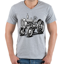 PRINTFASHION Retro traktor - Férfi V-nyakú póló - Sport szürke férfi póló