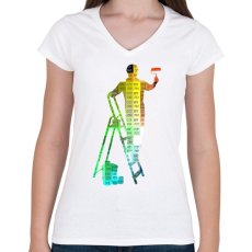 PRINTFASHION RGB Festő-Mester - Női V-nyakú póló - Fehér