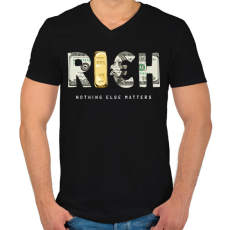 PRINTFASHION Rich - Gazdag - Férfi V-nyakú póló - Fekete