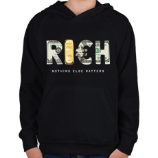 PRINTFASHION Rich - Gazdag - Gyerek kapucnis pulóver - Fekete