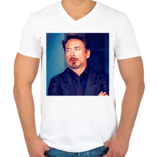 PRINTFASHION robert downey jr - Férfi V-nyakú póló - Fehér férfi póló