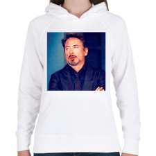 PRINTFASHION robert downey jr - Női kapucnis pulóver - Fehér női pulóver, kardigán