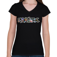 PRINTFASHION roblox - Női V-nyakú póló - Fekete