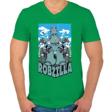 PRINTFASHION Robzilla - Férfi V-nyakú póló - Zöld férfi póló