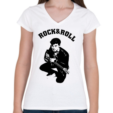 PRINTFASHION rock and roll4 - Női V-nyakú póló - Fehér női póló