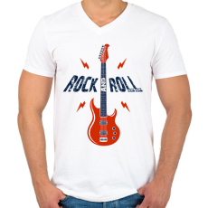 PRINTFASHION Rock and roll - Férfi V-nyakú póló - Fehér
