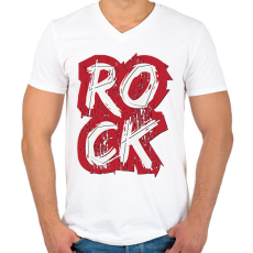 PRINTFASHION ROCK felirat - Férfi V-nyakú póló - Fehér