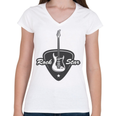PRINTFASHION rock gitár - Női V-nyakú póló - Fehér