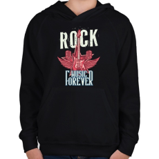 PRINTFASHION Rock mindörökké - Gyerek kapucnis pulóver - Fekete