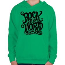 PRINTFASHION Rock my world - Gyerek kapucnis pulóver - Zöld gyerek pulóver, kardigán