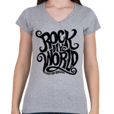 PRINTFASHION Rock my world - Női V-nyakú póló - Sport szürke női póló