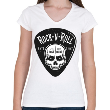 PRINTFASHION Rock 'n' Roll - Live fast, Play hard - Női V-nyakú póló - Fehér női póló