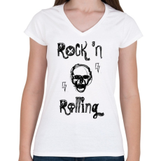 PRINTFASHION rock'nrolling - Női V-nyakú póló - Fehér
