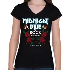 PRINTFASHION Rock rozsák - Női V-nyakú póló - Fekete