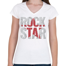 PRINTFASHION ROCK star - Női V-nyakú póló - Fehér női póló