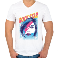 PRINTFASHION Rock sztár - Férfi V-nyakú póló - Fehér