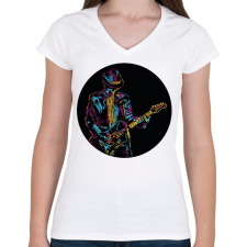 PRINTFASHION Rocker gitáros - Színes - Női V-nyakú póló - Fehér női póló