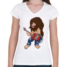 PRINTFASHION Rocker Oroszlán - Női V-nyakú póló - Fehér