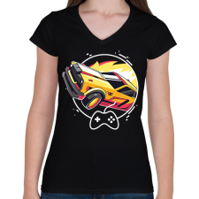 PRINTFASHION Rocket league - fennec - Női V-nyakú póló - Fekete női póló