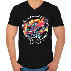 PRINTFASHION Rocket league - octane - Férfi V-nyakú póló - Fekete