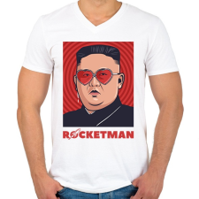 PRINTFASHION ROCKETMAN - Férfi V-nyakú póló - Fehér férfi póló